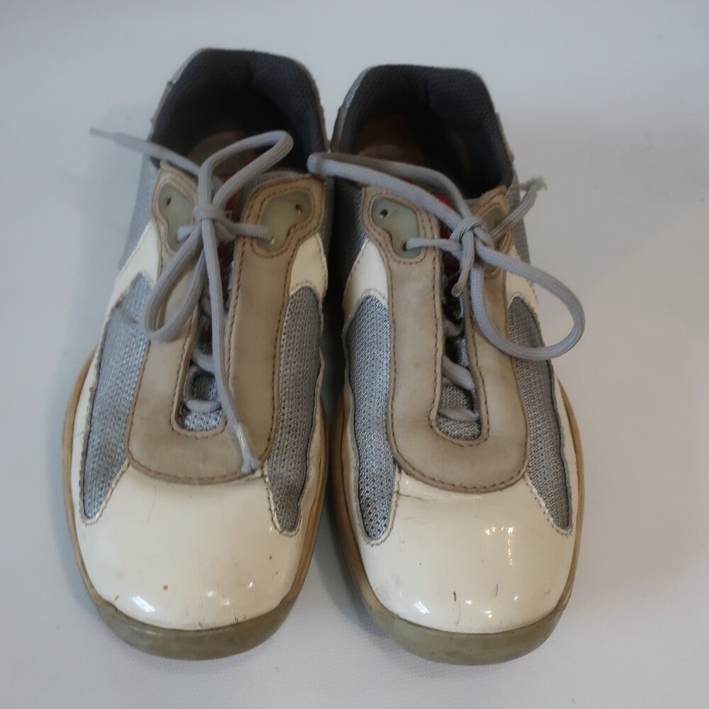Prada 3163 Americas Cup Mixed Media Leather Low Top Lace-Up Sneaker 37.5 US/7.5